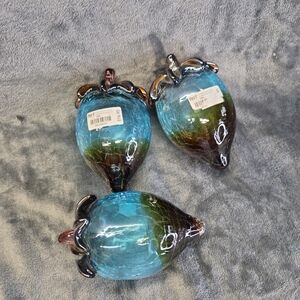 Pier1 Crackel Glass Fruit Figurine In Brown& Blue Colors  3 Pcs